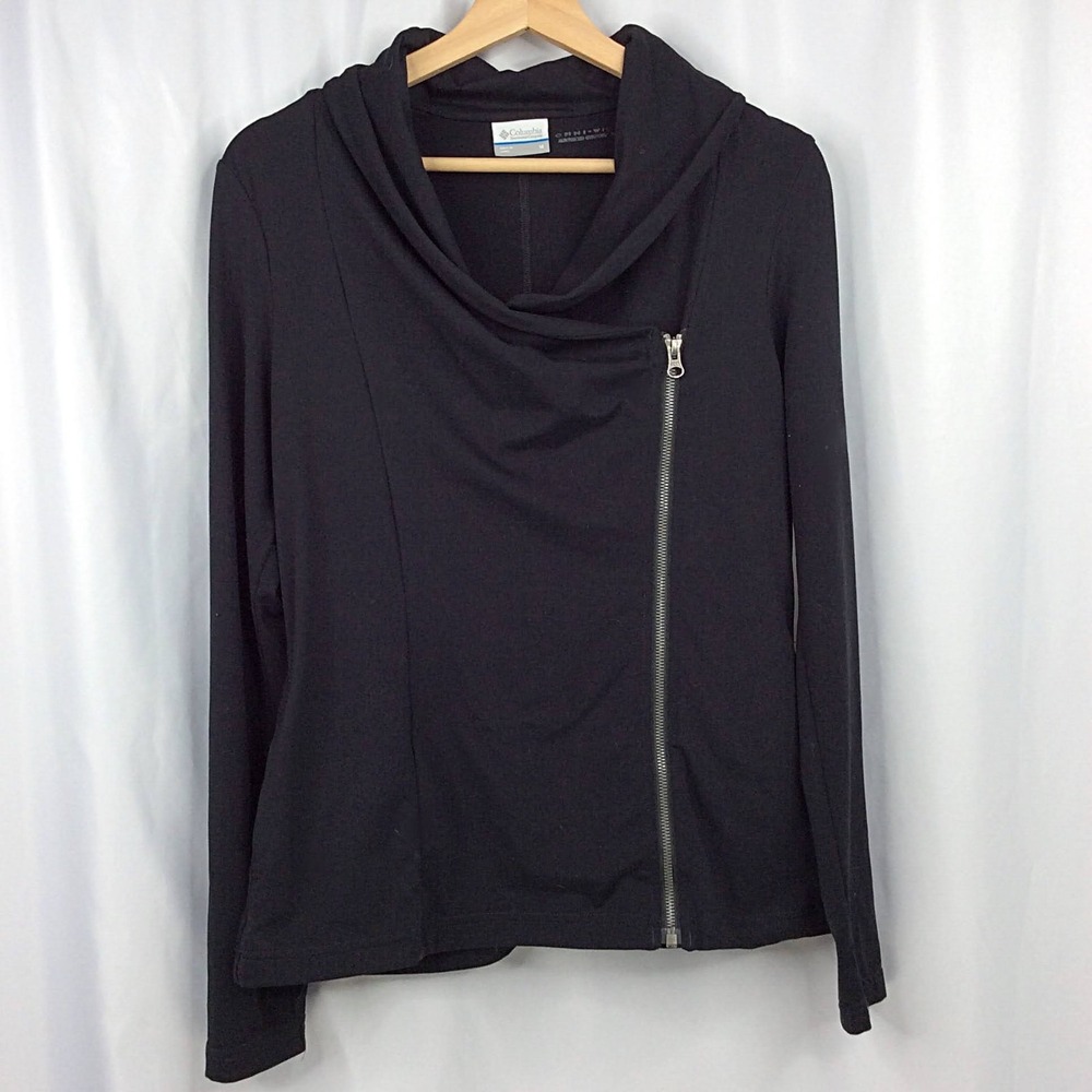 Columbia Omni-Wick Moto Zip Wrap Jacket Women's Size Medium Black Jersey Knit
